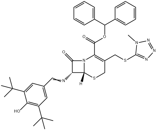 DIPHENYLMETHYL7-(3,5-DI-TERT-BUTYL-4-HYDROXYBENZYLIDENEAMINO)-3-[[(1-METHYL-1H-TETRAZOL-5-YL)THIO]METHYL]-3-CEPHEM-4-CARBOXYLATE Struktur