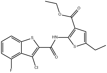 3-Thiophenecarboxylicacid,2-[[(3-chloro-4-fluorobenzo[b]thien-2-yl)carbonyl]amino]-5-ethyl-,ethylester(9CI) Struktur