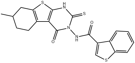 Benzo[b]thiophene-3-carboxamide, N-(1,4,5,6,7,8-hexahydro-7-methyl-4-oxo-2-thioxo[1]benzothieno[2,3-d]pyrimidin-3(2H)-yl)- (9CI) Struktur