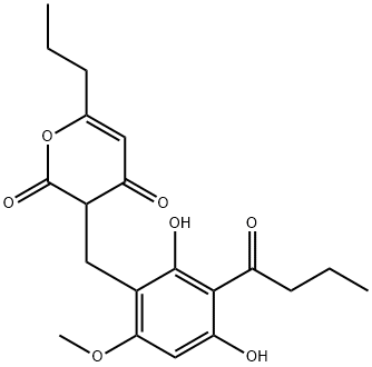 3-[[2,4-Dihydroxy-6-methoxy-3-(1-oxobutyl)phenyl]methyl]-6-propyl-2H-pyran-2,4(3H)-dione Struktur