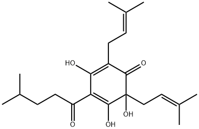 4-(1-Oxo-4-methylpentyl)-3,5,6-trihydroxy-2,6-bis(3-methyl-2-butenyl)-2,4-cyclohexadien-1-one Struktur