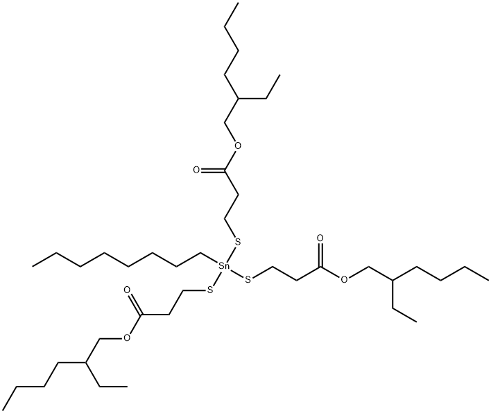 2-ethylhexyl 12-ethyl-5-[[3-[(2-ethylhexyl)oxy]-3-oxopropyl]thio]-5-octyl-9-oxo-10-oxa-4,6-dithia-5-stannahexadecanoate Struktur