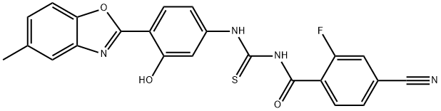 Benzamide, 4-cyano-2-fluoro-N-[[[3-hydroxy-4-(5-methyl-2-benzoxazolyl)phenyl]amino]thioxomethyl]- (9CI) Struktur