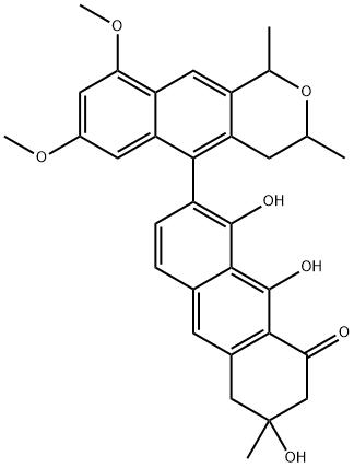 7-(3,4-Dihydro-7,9-dimethoxy-1,3-dimethyl-1H-naphtho[2,3-c]pyran-5-yl)-3,4-dihydro-3,8,9-trihydroxy-3-methylanthracen-1(2H)-one Struktur