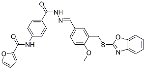 Benzoic acid, 4-[(2-furanylcarbonyl)amino]-, [[3-[(2-benzoxazolylthio)methyl]-4-methoxyphenyl]methylene]hydrazide (9CI) Struktur