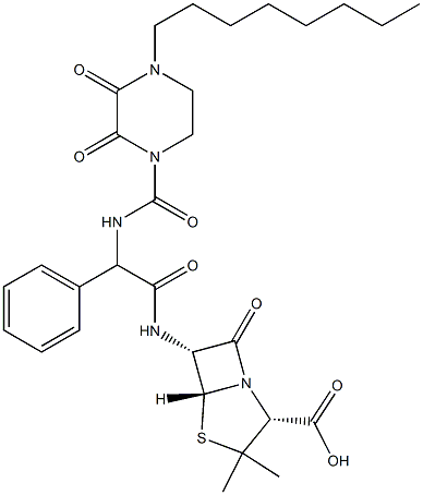 (2S,5R,6R)-3,3-Dimethyl-6-[[(R)-[[(4-octyl-2,3-dioxopiperazin-1-yl)carbonyl]amino]phenylacetyl]amino]-7-oxo-4-thia-1-azabicyclo[3.2.0]heptane-2-carboxylic acid Struktur