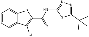 Benzo[b]thiophene-2-carboxamide, 3-chloro-N-[5-(1,1-dimethylethyl)-1,3,4-thiadiazol-2-yl]- (9CI) Struktur