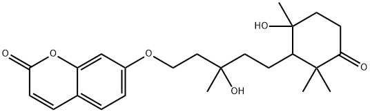 (-)-7-[[3-Hydroxy-5-(6-hydroxy-2,2,6-trimethyl-3-oxocyclohexyl)-3-methylpentyl]oxy]-2H-1-benzopyran-2-one Struktur