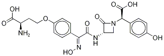 (3S,αR)-3-[[[4-[(R)-3-Amino-3-carboxypropoxy]phenyl][(E)-hydroxyimino]acetyl]amino]-α-(4-hydroxyphenyl)-2-oxo-1-azetidineacetic acid Struktur