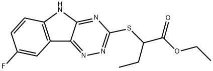 Butanoic acid, 2-[(8-fluoro-2H-1,2,4-triazino[5,6-b]indol-3-yl)thio]-, ethyl ester (9CI) Struktur