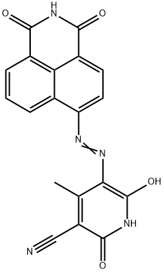 5-[(2,3-dihydro-1,3-dioxo-1H-benz[de]isoquinolin-6-yl)azo]-1,2-dihydro-6-hydroxy-4-methyl-2-oxonicotinonitrile  Struktur