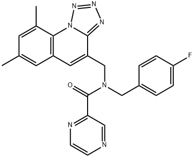 Pyrazinecarboxamide, N-[(7,9-dimethyltetrazolo[1,5-a]quinolin-4-yl)methyl]-N-[(4-fluorophenyl)methyl]- (9CI) Struktur