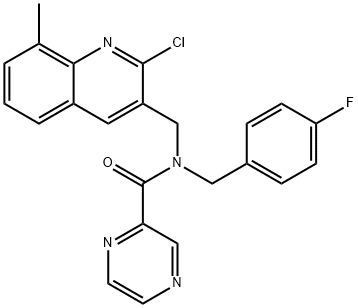 Pyrazinecarboxamide, N-[(2-chloro-8-methyl-3-quinolinyl)methyl]-N-[(4-fluorophenyl)methyl]- (9CI) Struktur