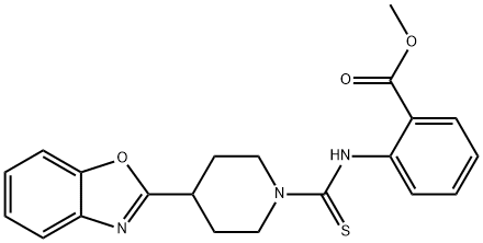 Benzoic acid, 2-[[[4-(2-benzoxazolyl)-1-piperidinyl]thioxomethyl]amino]-, methyl ester (9CI) Struktur