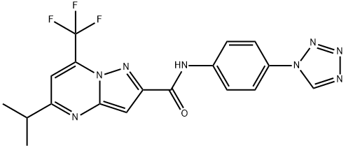 Pyrazolo[1,5-a]pyrimidine-2-carboxamide, 5-(1-methylethyl)-N-[4-(1H-tetrazol-1-yl)phenyl]-7-(trifluoromethyl)- (9CI) Struktur