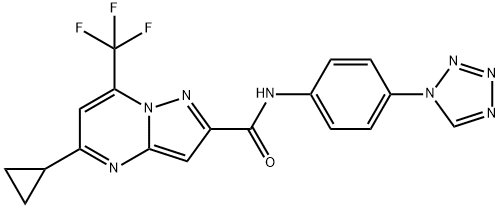 Pyrazolo[1,5-a]pyrimidine-2-carboxamide, 5-cyclopropyl-N-[4-(1H-tetrazol-1-yl)phenyl]-7-(trifluoromethyl)- (9CI) Struktur