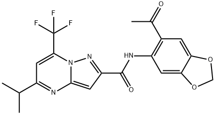 Pyrazolo[1,5-a]pyrimidine-2-carboxamide, N-(6-acetyl-1,3-benzodioxol-5-yl)-5-(1-methylethyl)-7-(trifluoromethyl)- (9CI) Struktur