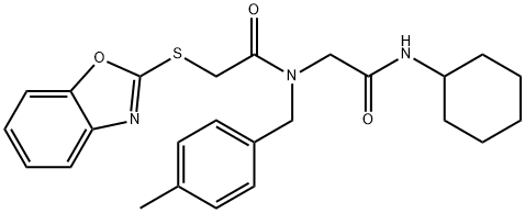 Acetamide, 2-(2-benzoxazolylthio)-N-[2-(cyclohexylamino)-2-oxoethyl]-N-[(4-methylphenyl)methyl]- (9CI) Struktur