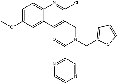 Pyrazinecarboxamide, N-[(2-chloro-6-methoxy-3-quinolinyl)methyl]-N-(2-furanylmethyl)- (9CI) Struktur