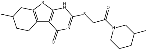 Piperidine, 1-[[(1,4,5,6,7,8-hexahydro-7-methyl-4-oxo[1]benzothieno[2,3-d]pyrimidin-2-yl)thio]acetyl]-3-methyl- (9CI) Struktur