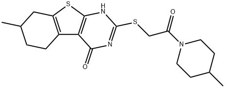 Piperidine, 1-[[(1,4,5,6,7,8-hexahydro-7-methyl-4-oxo[1]benzothieno[2,3-d]pyrimidin-2-yl)thio]acetyl]-4-methyl- (9CI) Struktur