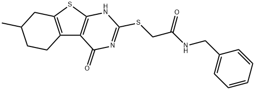 Acetamide, 2-[(1,4,5,6,7,8-hexahydro-7-methyl-4-oxo[1]benzothieno[2,3-d]pyrimidin-2-yl)thio]-N-(phenylmethyl)- (9CI) Struktur