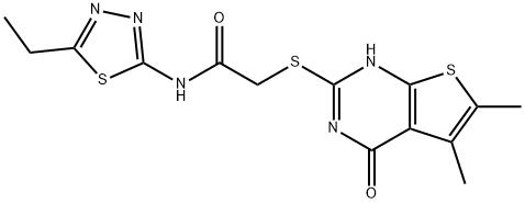 Acetamide, 2-[(1,4-dihydro-5,6-dimethyl-4-oxothieno[2,3-d]pyrimidin-2-yl)thio]-N-(5-ethyl-1,3,4-thiadiazol-2-yl)- (9CI) Struktur