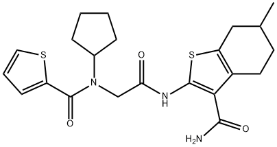 Benzo[b]thiophene-3-carboxamide, 2-[[[cyclopentyl(2-thienylcarbonyl)amino]acetyl]amino]-4,5,6,7-tetrahydro-6-methyl- (9CI) Struktur