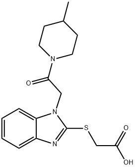 Acetic acid, [[1-[2-(4-methyl-1-piperidinyl)-2-oxoethyl]-1H-benzimidazol-2-yl]thio]- (9CI) Struktur