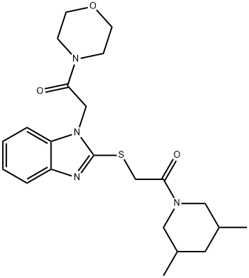 Morpholine, 4-[[2-[[2-(3,5-dimethyl-1-piperidinyl)-2-oxoethyl]thio]-1H-benzimidazol-1-yl]acetyl]- (9CI) Struktur