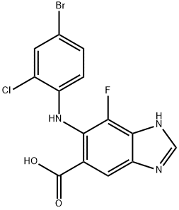 6-(4-broMo-2-chlorophenylaMino)-7-fluoro-1H-benzo[d]iMidazole-5-carboxylic acid Struktur