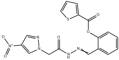 1H-Pyrazole-1-aceticacid,4-nitro-,[[2-[(2-thienylcarbonyl)oxy]phenyl]methylene]hydrazide(9CI) Struktur