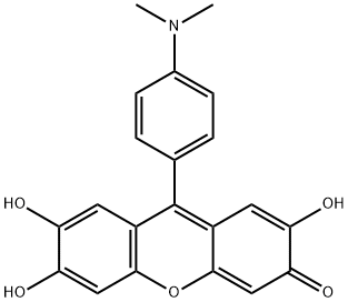 9-(4-dimethylaminophenyl)-2,6,7-trihydroxy-xanthen-3-one Struktur