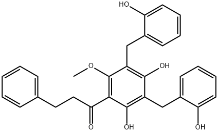 1-[2,4-Dihydroxy-3,5-bis[(2-hydroxyphenyl)methyl]-6-methoxyphenyl]-3-phenyl-1-propanone Struktur