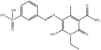 [3-[[5-(aminocarbonyl)-1-ethyl-1,6-dihydro-2-hydroxy-4-methyl-6-oxopyridin-3-yl]azo]phenyl]phosphonic acid Struktur