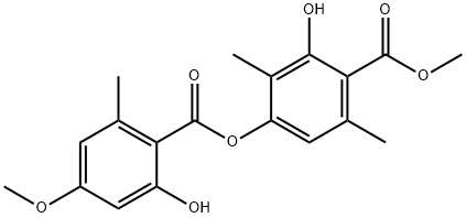 2-Hydroxy-4-[(2-hydroxy-4-methoxy-6-methylbenzoyl)oxy]-3,6-dimethylbenzoic acid methyl ester Struktur