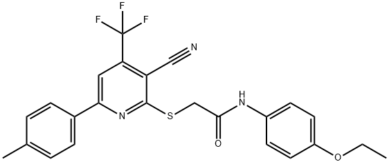 2-{[3-cyano-6-(4-methylphenyl)-4-(trifluoromethyl)-2-pyridinyl]sulfanyl}-N-(4-ethoxyphenyl)acetamide Struktur