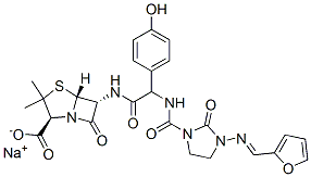 4-Thia-1-azabicyclo[3.2.0]heptane-2-carboxylic acid, 6-[[[[[3-[(2-furanylmethylene)amino]-2-oxo-1-imidazolidinyl]carbonyl]amino](4-hydroxyphenyl)acetyl]amino]-3,3-dimethyl-7-oxo-, monosodium salt, [2S-[2alpha,5alpha,6beta[S*(E)]]]- Struktur