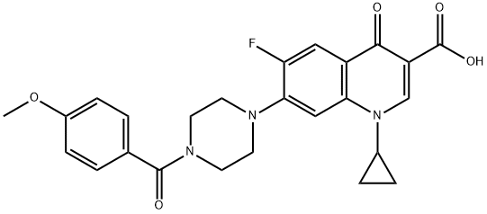 3-Quinolinecarboxylic acid, 1-cyclopropyl-6-fluoro-1,4-dihydro-7-[4-(4-Methoxybenzoyl)-1-piperazinyl]-4-oxo- Struktur