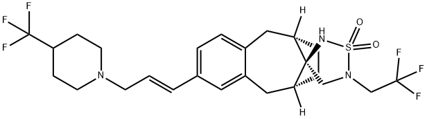 (3'R,6S,9R)-5,6,7,8,9,10-Hexahydro-5'-(2,2,2-trifluoroethyl)-2-[(1E)-3-[4-(trifluoromethyl)-1-piperidinyl]-1-propen-1-yl]spiro[6,9-methanobenzocyclooctene-11,3'-[1,2,5]thiadiazolidine] 1',1'-dioxide Struktur