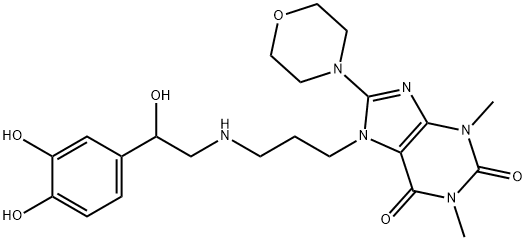 7-[3-[[2-(3,4-Dihydroxyphenyl)-2-hydroxyethyl]amino]propyl]-8-morpholinotheophyline Struktur