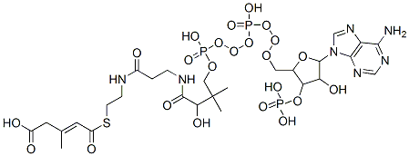 5-[2-[3-[[4-[[[5-(6-aminopurin-9-yl)-4-hydroxy-3-phosphonooxyoxolan-2-yl]methoxy-hydroxyphosphoryl]oxy-hydroxyphosphoryl]oxy-2-hydroxy-3,3-dimethylbutanoyl]amino]propanoylamino]ethylsulfanyl]-3-methyl-5-oxopent-3-enoic acid Struktur