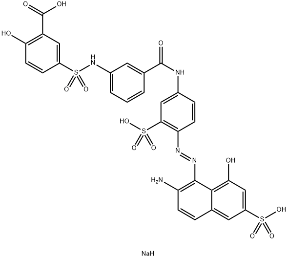 5-[[[3-[[[4-[(2-Amino-8-hydroxy-6-sulfo-1-naphthalenyl)azo]-3-sulfophenyl]amino]carbonyl]phenyl]amino]sulfonyl]-2-hydroxybenzoic acid trisodium salt Struktur