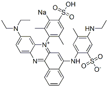 5-[(4-Ethylamino-5-methyl-2-sulfonatophenyl)amino]-9-diethylamino-7-(2,6-dimethyl-3-sodiosulfophenyl)benzo[a]phenazin-7-ium Structure