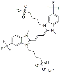 1H-Benzimidazolium, 2-[3-[1,3-dihydro-1-methyl-3-(4-sulfobutyl)-5-(trifluoromethyl)-2H-benzimidazol-2-ylidene]-1-propenyl]-1-methyl-3-(4-sulfobutyl)-5-(trifluoromethyl)-, hydroxide, inner salt, sodium salt Struktur