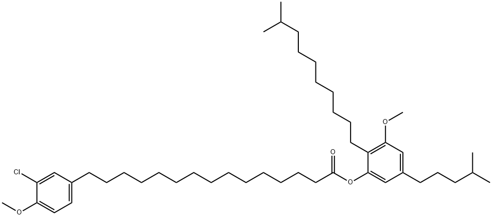 15-(3-Chloro-4-methoxyphenyl)pentadecanoic acid 3-methoxy-2-(9-methyldecyl)-5-(4-methylpentyl)phenyl ester Struktur