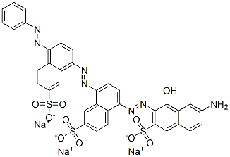 trisodium 5-[(7-amino-1-hydroxy-3-sulphonato-2-naphthyl)azo]-8-[[4-(phenylazo)-7-sulphonatonaphthyl]azo]naphthalene-2-sulphonate  Struktur