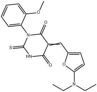 4,6(1H,5H)-Pyrimidinedione,  5-[[5-(diethylamino)-2-furanyl]methylene]dihydro-1-(2-methoxyphenyl)-2-thioxo- Struktur