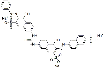 trisodium 4-hydroxy-7-[[[[5-hydroxy-7-sulfonato-6-[(o-tolyl)azo]-2-naphthyl]amino]carbonyl]amino]-3-[(6-sulphonato-2-naphthyl)azo]naphthalene-2-sulphonate  Struktur