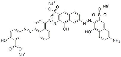 trisodium 5-[[4-[[7-[(6-amino-1-hydroxy-3-sulphonato-2-naphthyl)azo]-1-hydroxy-3-sulphonato-2-naphthyl]azo]-1-naphthyl]azo]salicylate  Struktur